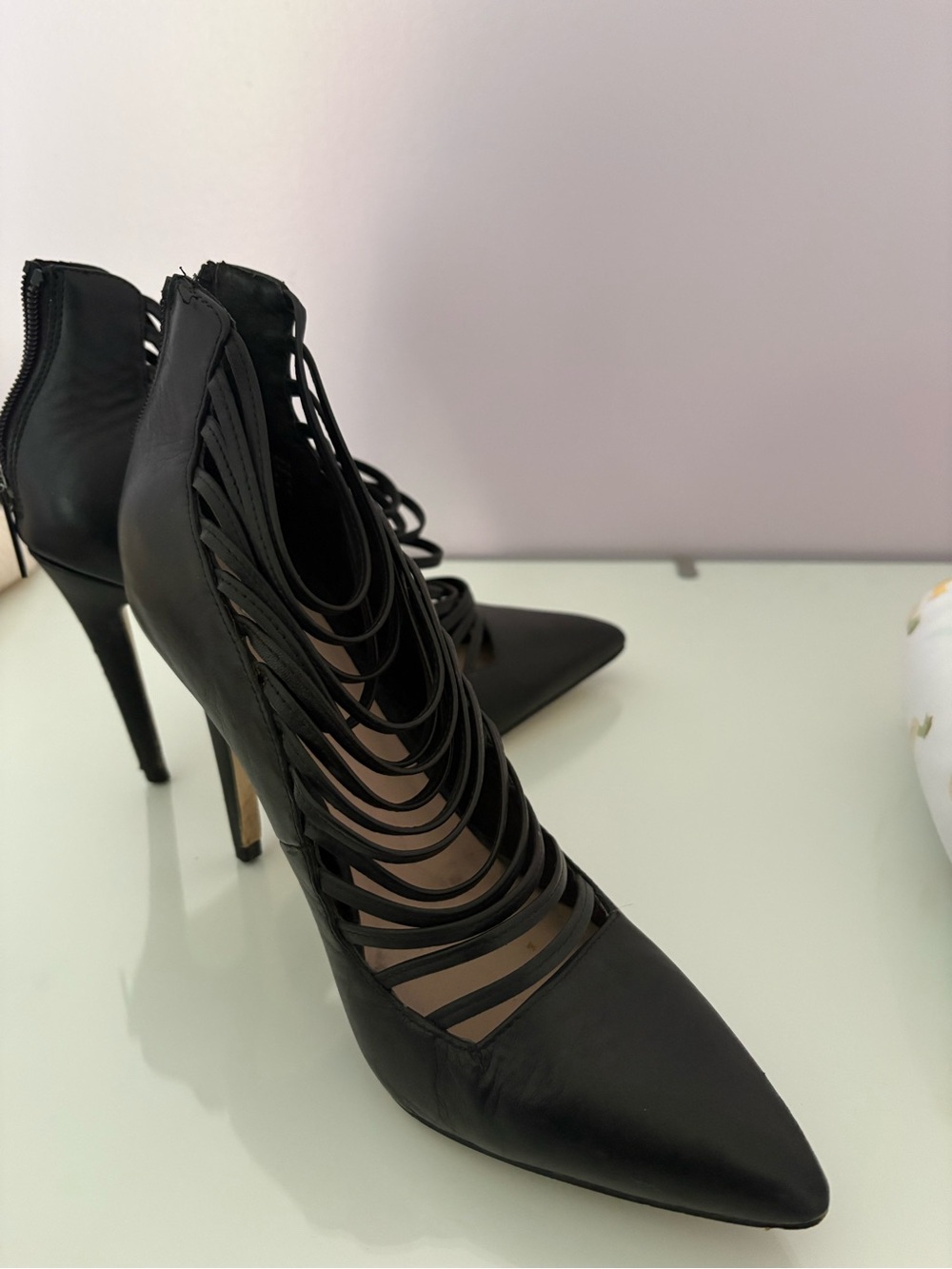 Aldo Black Strappy Pointed-Toe Stiletto Heels